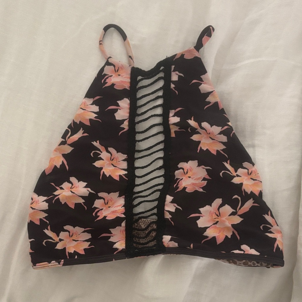 Acacia Swimwear Floral Bikini Top - Black and Pink